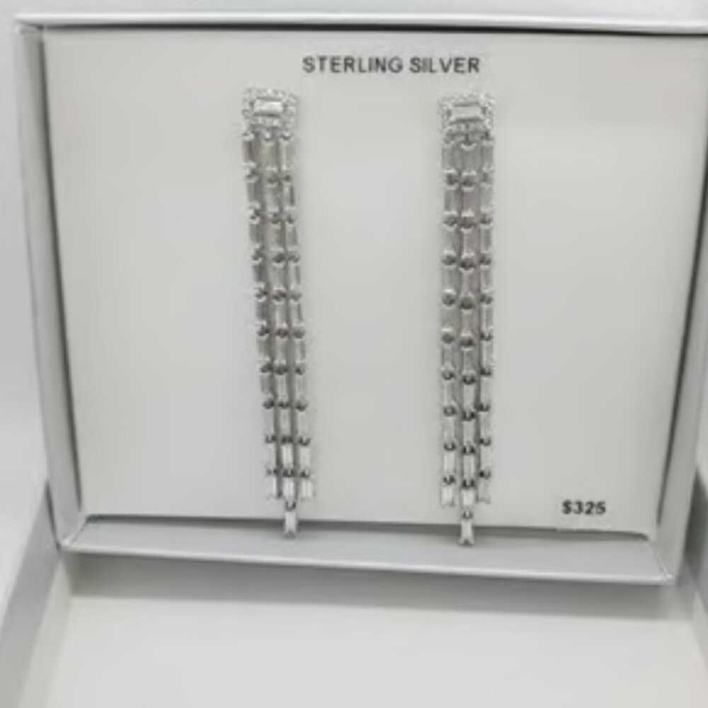 Sterling Silver Cubic Zirconia Dangle Earrings MSRP $325